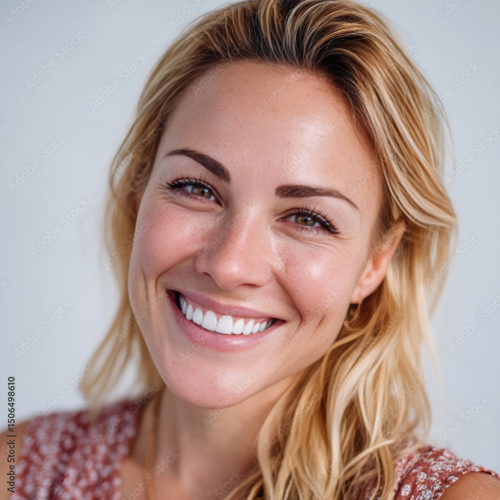 A woman with blonde hair smiling at the camera A woman with blonde hair smiling at the camera