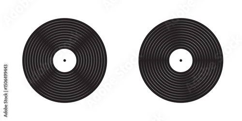 Retro vinyl record icons Classic LP music discs isolated on white background DJ turntable equipment for vintage disco party Vector graphic illustration