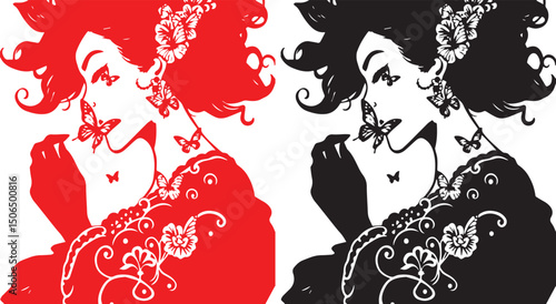 Black woman silhouette with flying butterflies