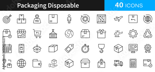 Minimalist Packaging Disposable lineal icon set. Packaging Disposable 40 lineal icon, minimalist, icon, packaging, design, vector, disposable, set, lineal, illustration, graphic, outline, modern, more