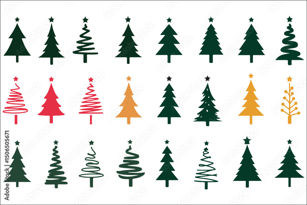 Obraz premium Grid of Stylized Christmas Trees in Different Colors