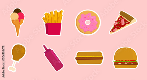 Fast food icons set flat design vector illustration collection