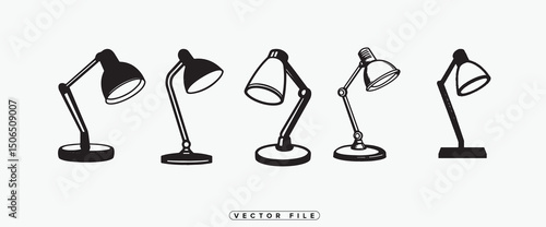Collection of Black and White Desk Lamp Illustrations in Vector Format