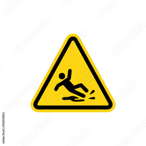 Wet floor, caution sign, slip hazard, safety warning, triangle icon, yellow sign, workplace alert, industrial hazard, cleaning risk, facility maintenance, janitorial safety for floor protection