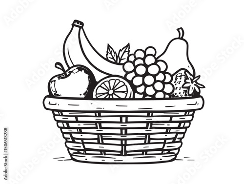 Minimalist fruit basket line art style for modern graphics