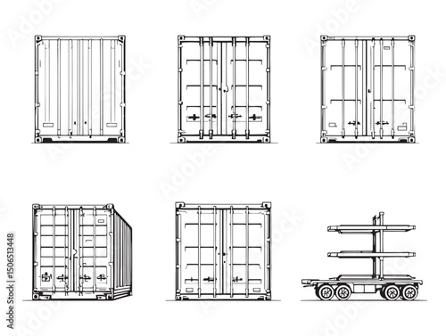 minimalist freight container line art design for transport