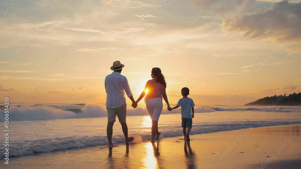 Seaside Smiles: Family Enjoys Sunset Walk Seaside Smiles: Family Enjoys Sunset Walk