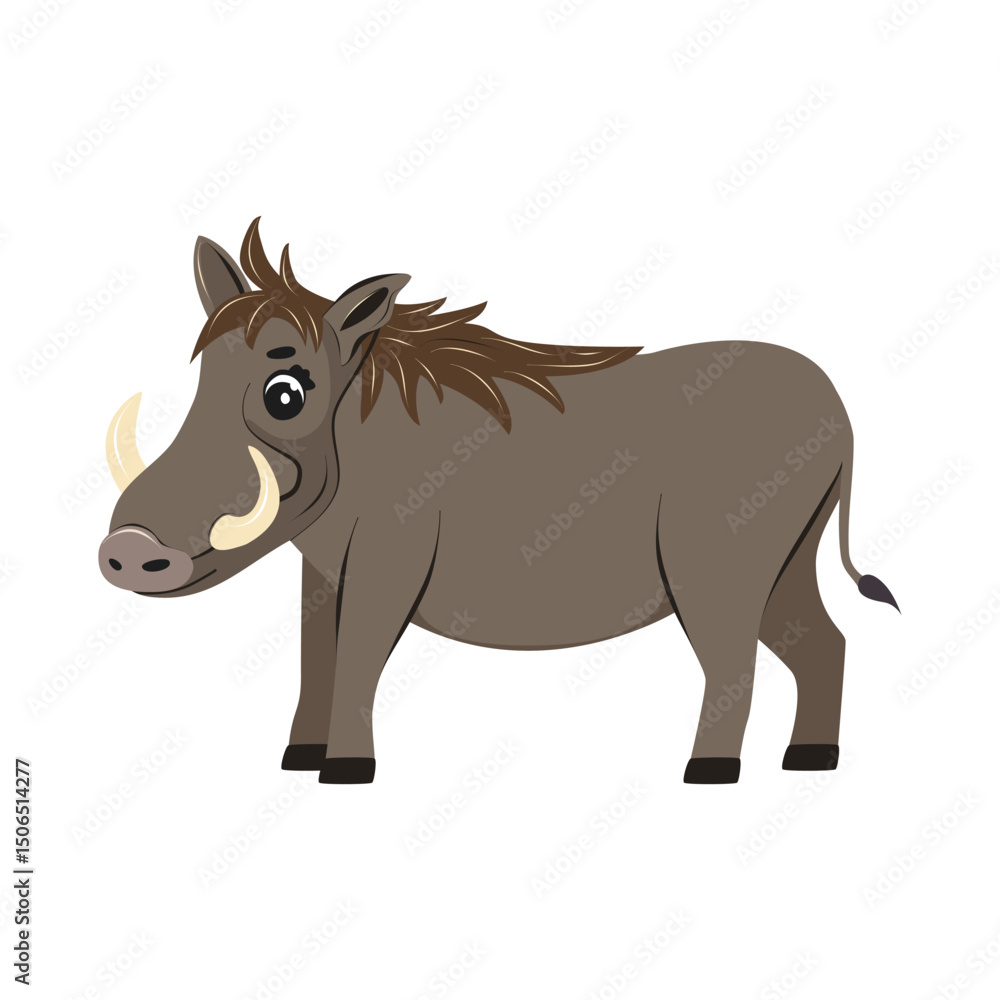 Fototapeta premium Funny warthog isolated. Children cute animal vector illustration. African wildlife.