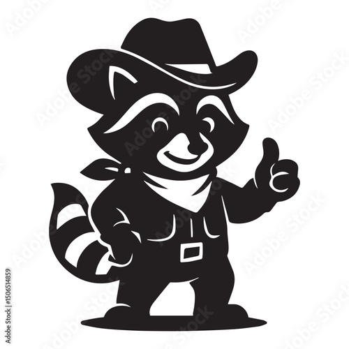 A Cowboy Raccoon Cartoon With Silhouette Vector Illustration