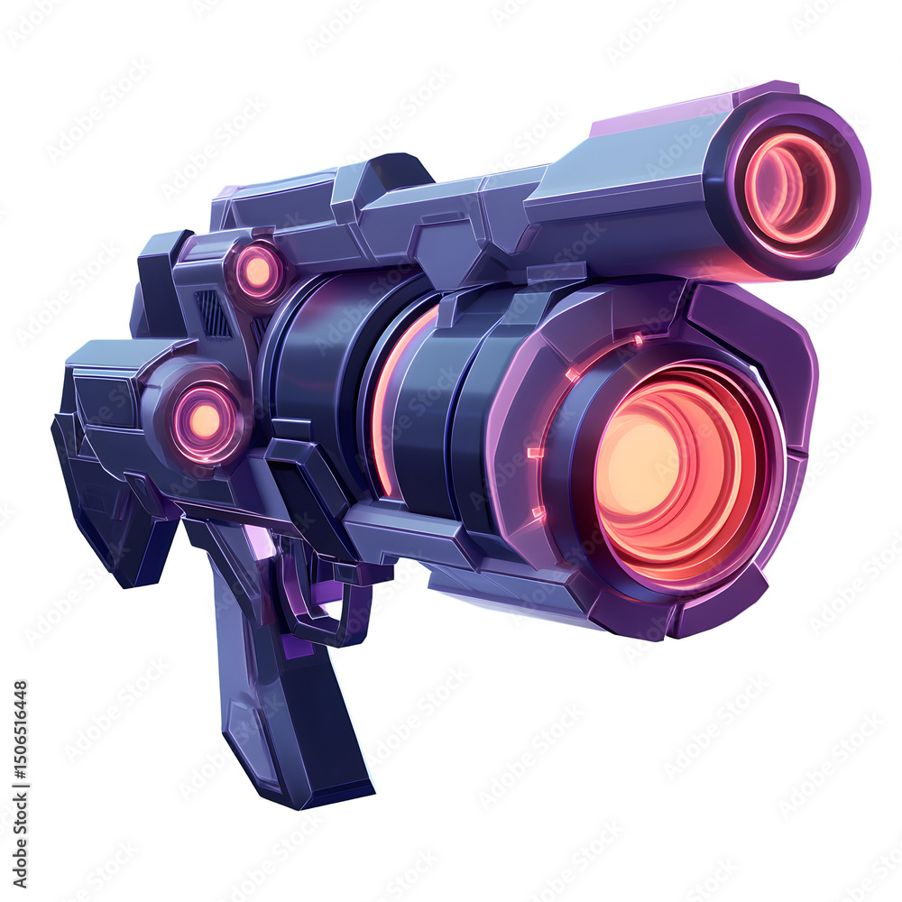 Naklejka premium Futuristic blaster weapon isolated, transparent, backgrounds, png, cut out, clipping path, social media, rendered in 3d against a black background showing detailed sci fi design 