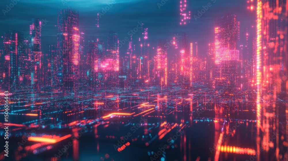 Fototapeta premium Futuristic neon cityscape