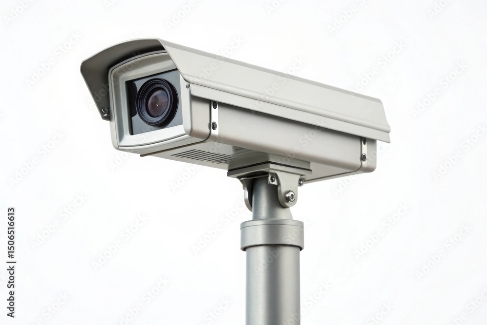 Modern Security Camera on White Background for Surveillance Needs Modern Security Camera on White Background for Surveillance Needs