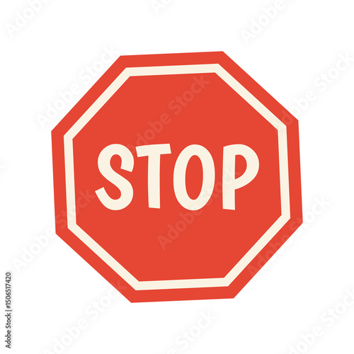 Red octagon stop sign icon vector, traffic control symbol for halt and road safety awareness