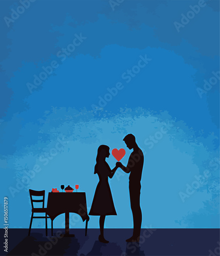 A romantic silhouette of a couple sharing a heartfelt moment over dinner.