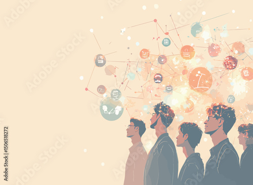 Group of diverse young men looking towards a creative idea explosion.