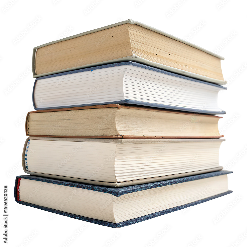 PNG Stack of hardcover books piled together isolated on white background PNG Stack of hardcover books piled together isolated on white background