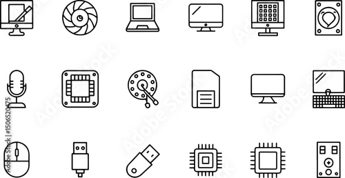 set of computer related line icons  laptop  monito.eps