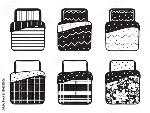 Comforter line art sketch of cozy bed linen style