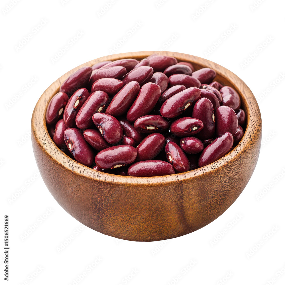 Red beans in a wooden bowl showcasing natural textures and colors for culinary uses, Red beans in wood bowl isolated on alpha layer Red beans in a wooden bowl showcasing natural textures and colors for culinary uses, Red beans in wood bowl isolated on alpha layer