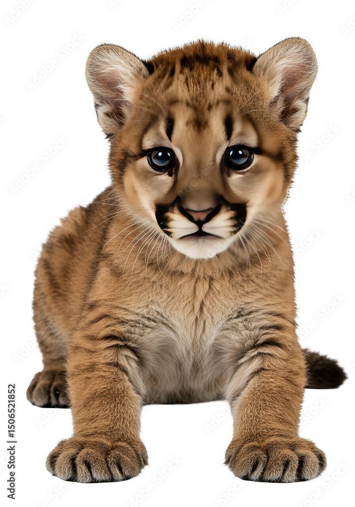 Obraz premium Isolated Portrait of a Cute Cougar Cub on Transparent Background