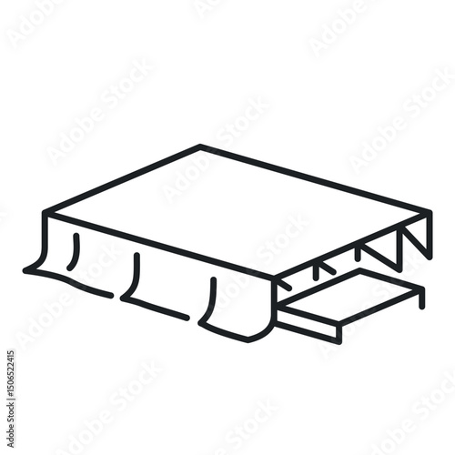 Stage icon design featuring a minimalist vector representation of a stage with curtains and a performing area