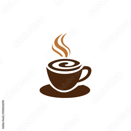 Hot coffee cup icon with steam and coffee beans, perfect for a morning breakfast beverage illustration