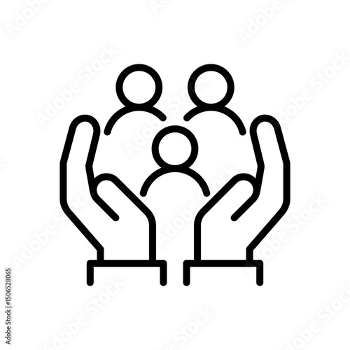 Two Hands Holding or Hugging Group People Symbol or Family Line icon set. Charity, Donations, Group Life Insurance, Caring Hands Family Medicine Vector Isolated on White Background. People icons set.