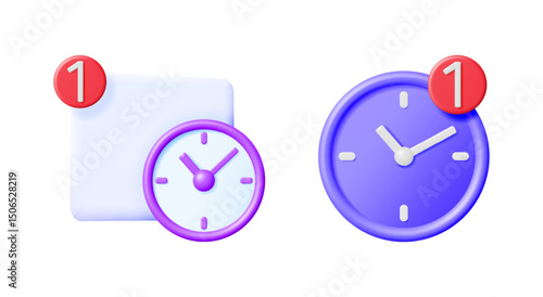 Two 3D vibrant icons depicting an important timed event and a scheduled reminder. Time management and productivity concept for app design.