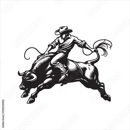 Bull Rodeo Showdown – Cowboy Riding a Bucking Bull in Action

