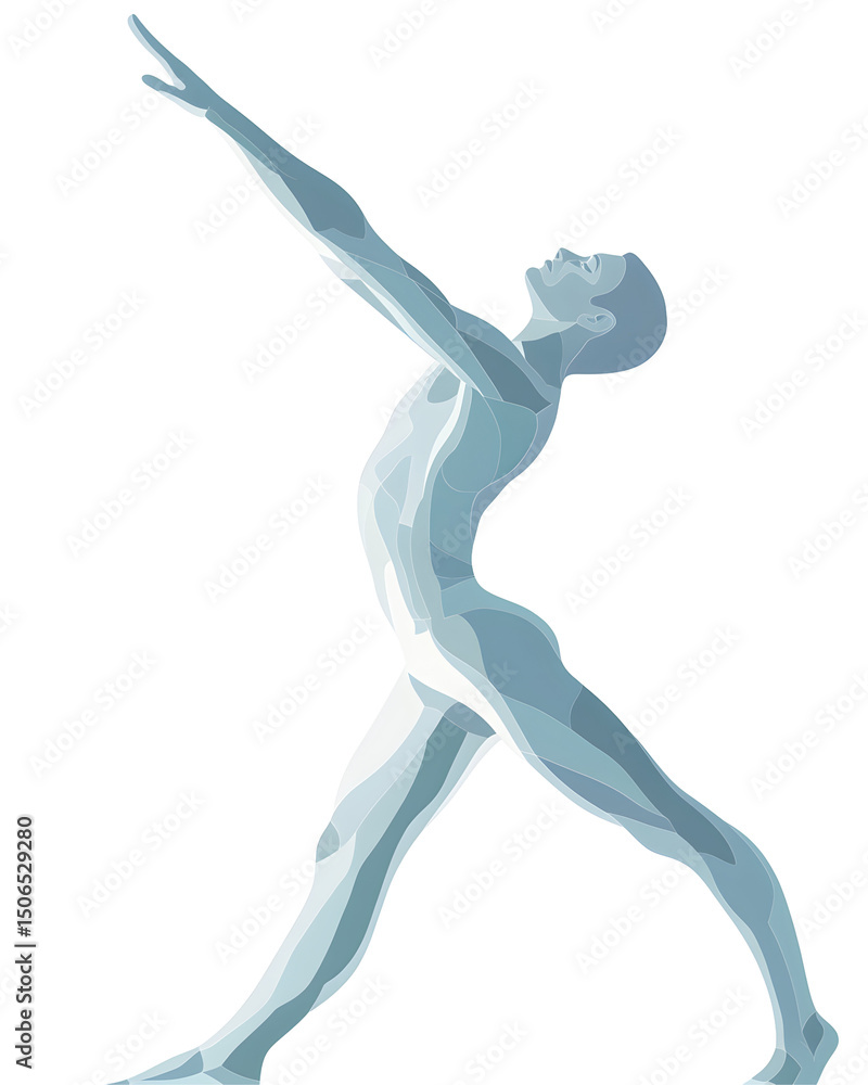 Artistic illustration depicting a stylized human figure in a dynamic upward reach pose with black background Artistic illustration depicting a stylized human figure in a dynamic upward reach pose with black background