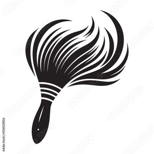 Elegant Handheld Feather Duster In Black and White Silhouette