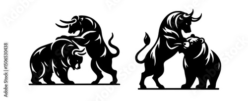 Bull vs Bear Vector Silhouette Icon