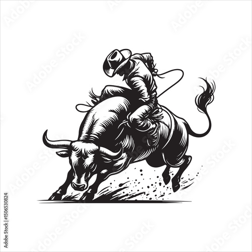 Bull Rodeo Showdown – Cowboy Riding a Bucking Bull in Action

