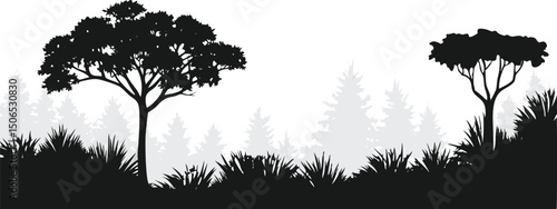 tree silhouettes panoramic landscape vector graphics black forest nature background illustration
