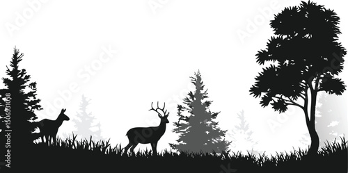 silhouette of a deer in a forrest