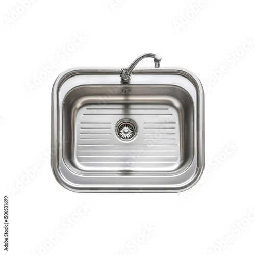 Modern Stainless Steel Kitchen Sink with Single Lever Faucet - Top View