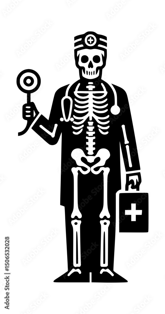 Obraz premium Man Skeleton Doctor Silhouette Logo Black White Background