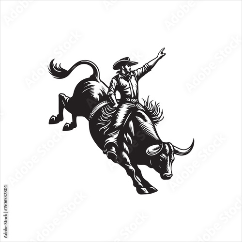 Bull Rodeo Showdown – Cowboy Riding a Bucking Bull in Action

