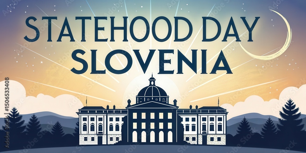 Obraz premium Celebration of Statehood Day Slovenia with stylized parliament silhouette and vibrant background