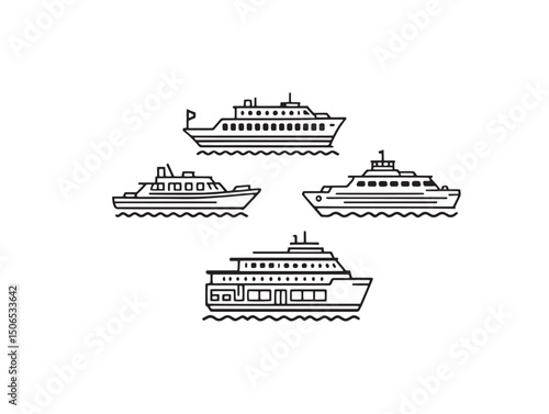 ferry line art minimal boat outline drawing