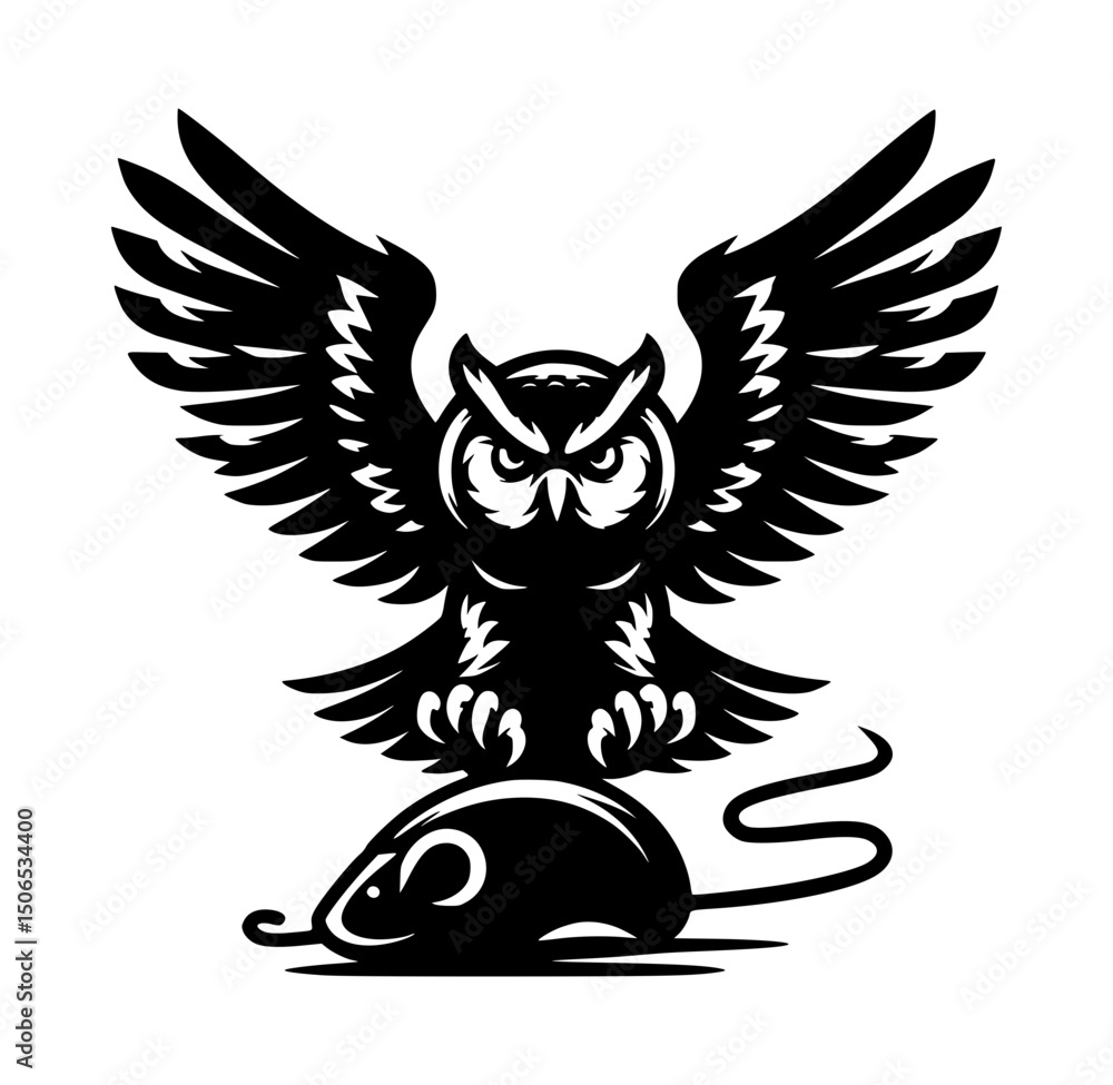 Owl attack on mouse silhouette vector Owl attack on mouse silhouette vector