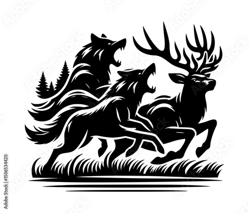 group of Wolf attack on deer vector 