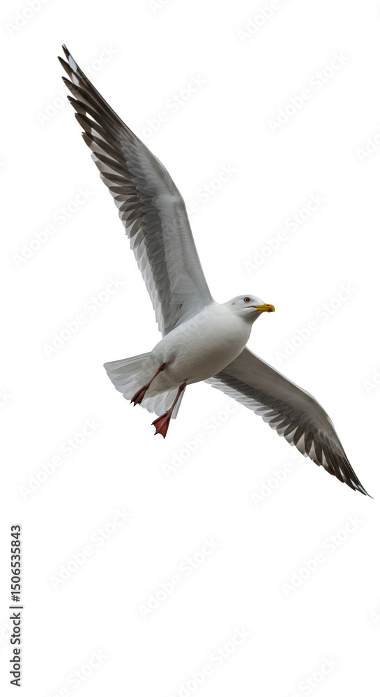 Obraz premium Isolated Seagull Flying Against Transparent Black Background Photo