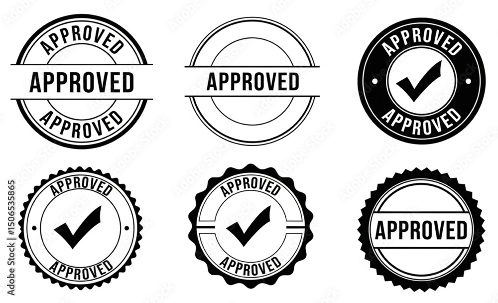 Obraz premium Approved Stamp Badge Collection | Round Vector Seals for Quality Assurance, Compliance, and Business Verification