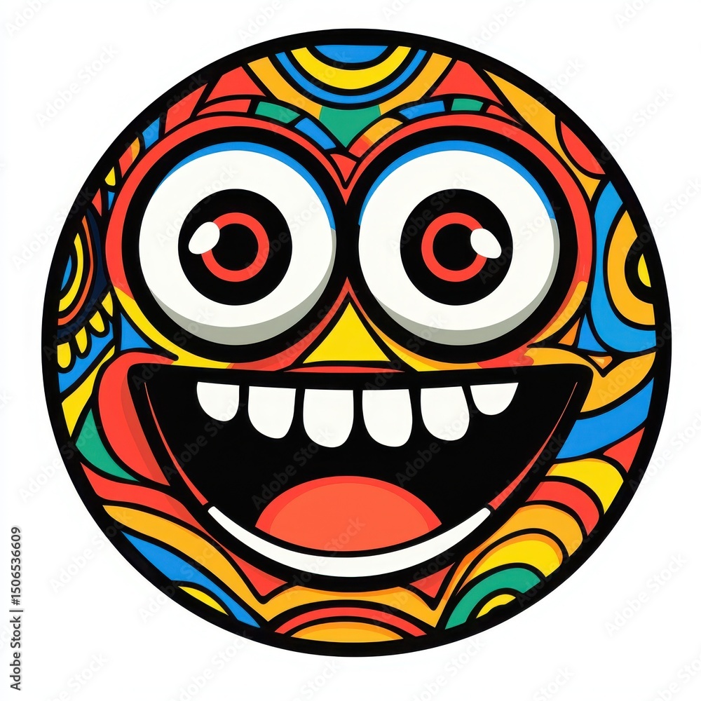 Obraz premium Colorful Smiling Face Illustration with Vibrant Pattern Design