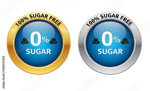 100% Sugar Free Labels in Gold and Silver | Diet, Nutrition, and Healthy Food Product Badges