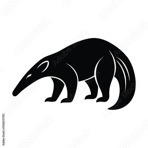 Giant Anteater Sniffing Vector Silhouette