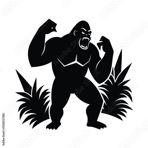 Gorilla Beating Chest Vector Silhouette