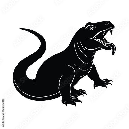 Komodo Dragon Flicking Tongue Vector Silhouette