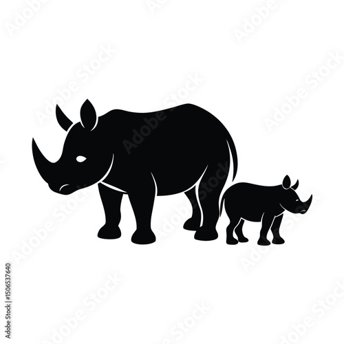 Baby Rhino Trotting Vector Silhouette